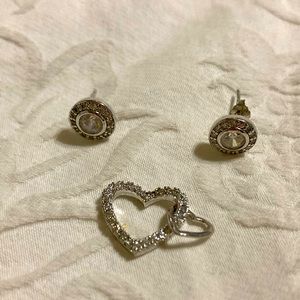 Set of three. Earrings and heart pendant